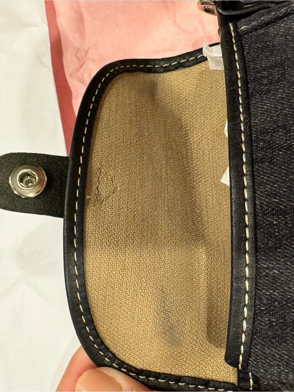 Dooney & Bourke Gray Denim Signature Canvas & Black Leather Wristlet